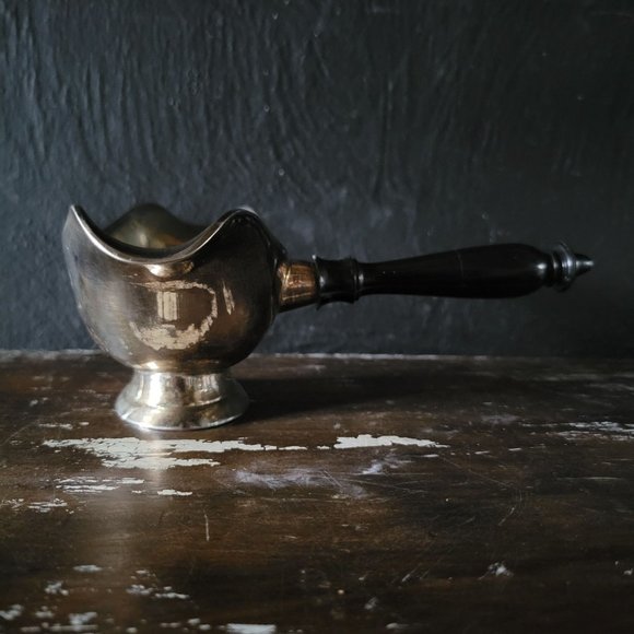 Vintage 2 Sided Gravy Boat Sauce Boat Pourer with Wood Handle - Picture 6 of 7